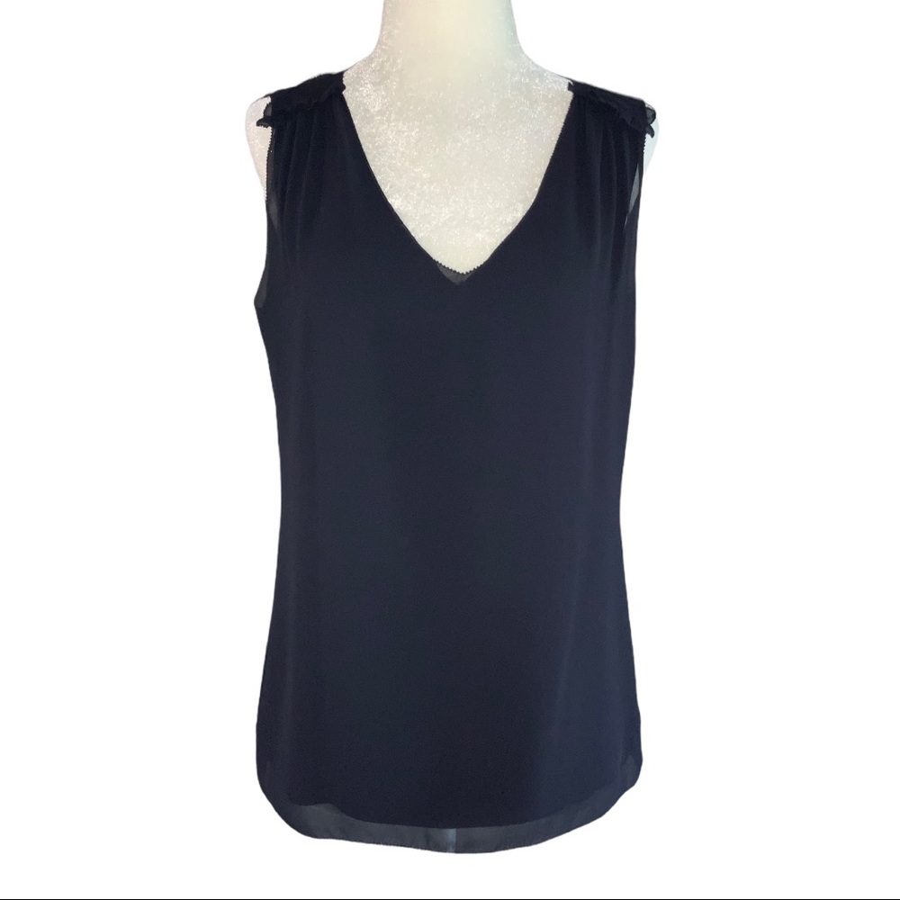 Reiss V-Neck Sleeveless Top Keyhole-Back Sz 2 Blue